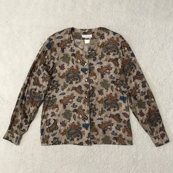 Pendleton Vintage Paisley Top Long Sleeve Brown Multicolor Pit to Pit 20” - Picture 2 of 15